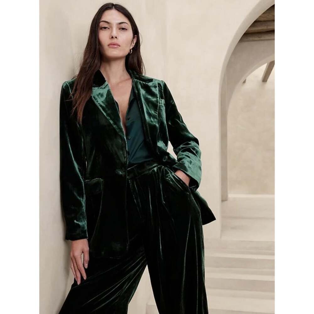 NWT Banana Republic Velvet Blazer & Pants Suit Set Green $460 Size 10/10L - Picture 3 of 13
